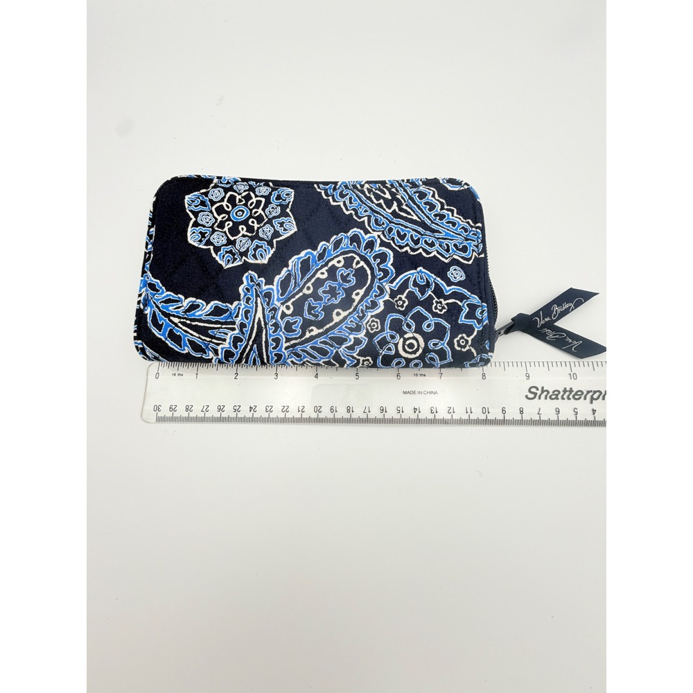 Vera Bradley Navy Blue Paisley Quilted Cotton Zip Around Accordion Wallet